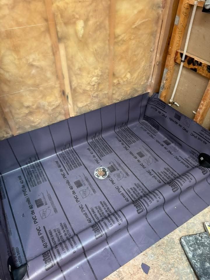 Before: shower waterproofing in progress — Art Lego LLC, South Florida FL